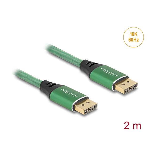 DELOCK DisplayPort Kabel 16K 60 Hz 2m grun Metall
