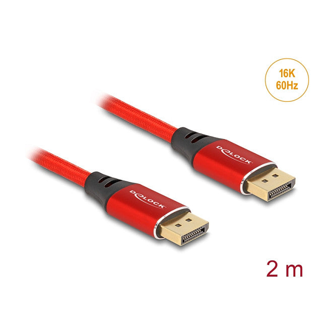 DELOCK DisplayPort Kabel 16K 60 Hz 2m rot Metall