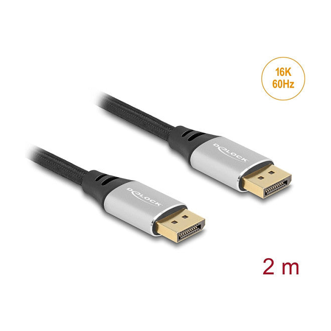 DELOCK DisplayPort Kabel 16K 60 Hz 2m silber Metall