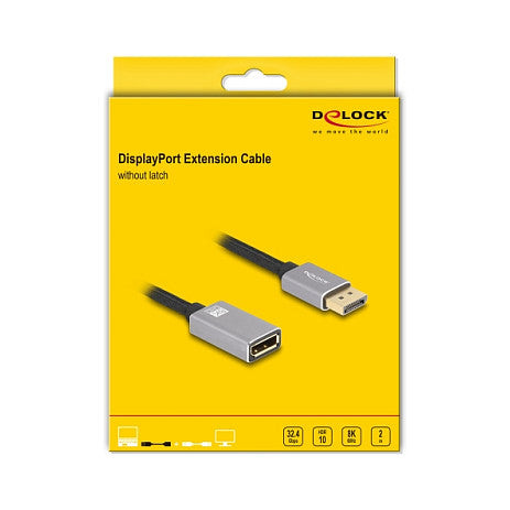 DELOCK DisplayPort Verlngerungskabel 8K 60 Hz 2 m grau Metall ohne Einrastfunktion