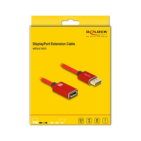 DELOCK DisplayPort Verlngerungskabel 8K 60 Hz 2 m rot Metall ohne Einrastfunktion