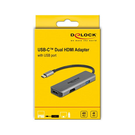 DELOCK USB Type-C zu Dual HDMI Adapter mit 4K 60Hz und USB Port