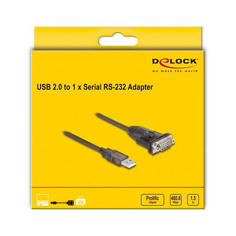 Delock Adapter USB2.0 Typ-A zu 1 x Seriell RS-232 D-sub9 pin