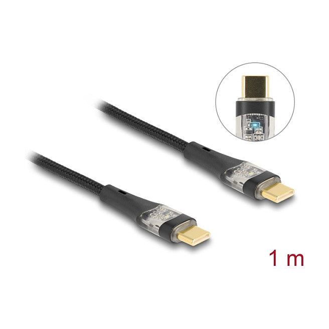 DELOCK USB 2.0 Typ-C St. zu St. transparent PD 3.0 100 W 1 m
