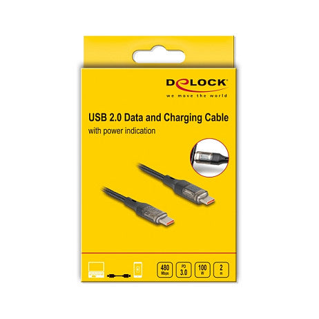 USB 2.0 Daten- und Schnellladekabel USB Type-C™ Stecker zu Stecker PD 3.0 100 W mit Leistungsanzeige transparent 2 m
