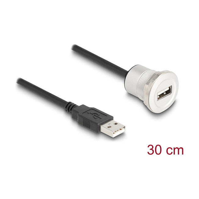 DELOCK USB2.0 Typ-A Einbaubuchse mit Kabelp. St. Alu.30cm