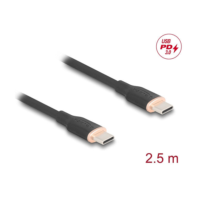 USB 2.0 Kabel USB Type-C™ Stecker zu Stecker PD 3.0 60 W 2,5 m schwarz Silikon