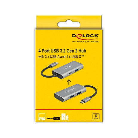 DELOCK Externer USB 3.2 Gen 2 USB Type-C Hub mit 3 x USB Typ-A und 1 x USB Type-C