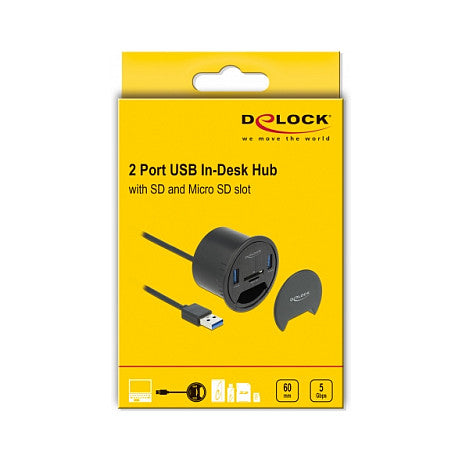 2 Port Tisch-Hub 2 x SuperSpeed USB Typ-A und Card Reader für SD und Micro SD