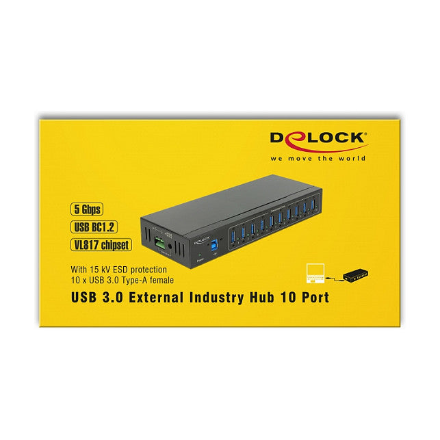 Externer Industrie Hub 10 x USB 5 Gbps Typ-A mit 20 kV ESD Schutz