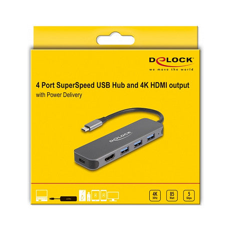 3 Port USB Hub und 4K HDMI Ausgang mit USB Type-C™ Anschluss und PD 85 Watt