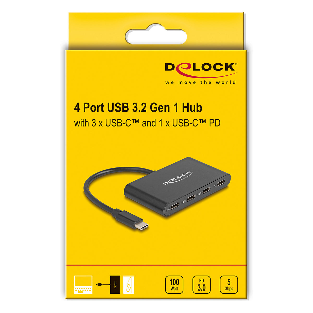USB 3.2 Gen 1 USB Type-C™ Hub mit 3 x USB Type-C™ Buchse + 1 x USB Type-C™ PD 100 Watt