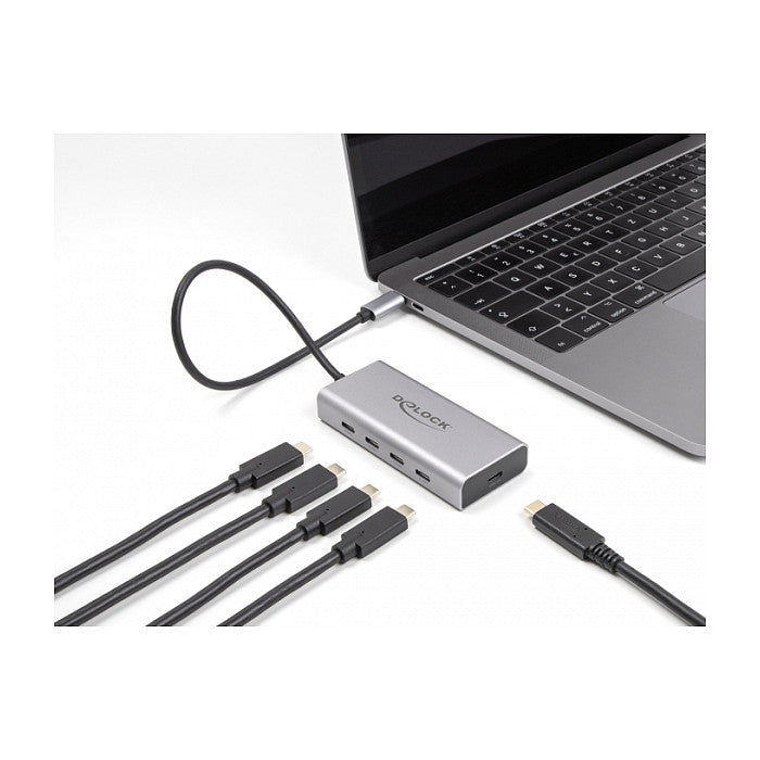 USB 10 Gbps USB Type-C™ Hub mit 4 x USB Type-C™ Buchse + 1 x USB Type-C™ PD 85 Watt mit 30 cm Anschlusskabel