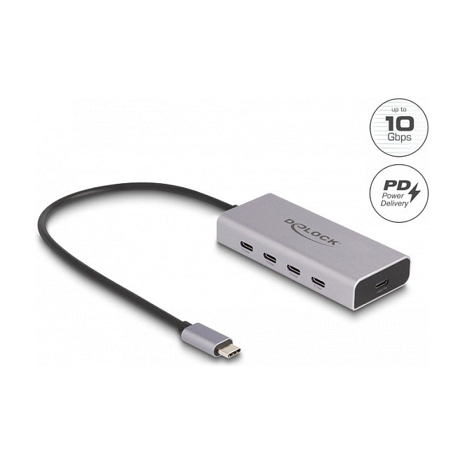 USB 10 Gbps USB Type-C™ Hub mit 4 x USB Type-C™ Buchse + 1 x USB Type-C™ PD 85 Watt mit 30 cm Anschlusskabel