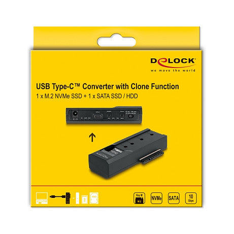USB Type-C™ Konverter für 1 x M.2 NVMe SSD + 1 x SATA SSD / HDD mit Klon Funktion