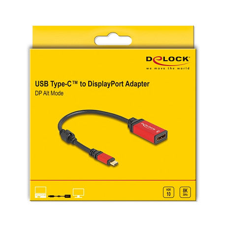 DELOCK USB Type-C zu DisplayPort Adapter DP Alt Mode 8K 30 Hz mit HDR Funktion rot