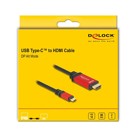 DELOCK ?USB Type-C zu HDMI Kabel DP Alt Mode 8K 60 Hz mit HDR Funktion 2m rot