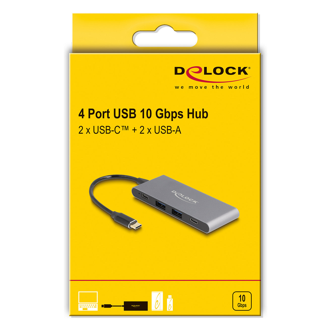 DELOCK 4 Port USB Type-C Hub mit 2 x USB Typ-A und 2 x USB Type-C 10 Gbps