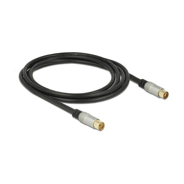 DELOCK Kabel IEC Stecker > IEC Buchse RG-6/U quad shield 2m Premium schwarz