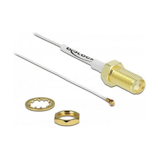 Antennenkabel SMA Buchse zum Einbau zu I-PEX Inc., MHF® 4 Stecker 0.81, 20 cm Gewindelänge 10 mm weiß