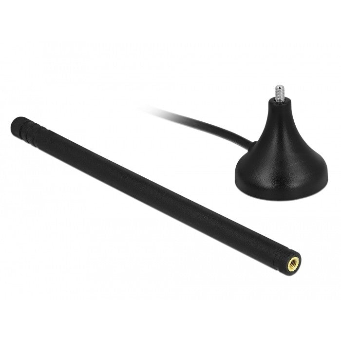 DELOCK LTE Antenne SMA Stecker 3 - 5 dBi 12.5 cm starr omnidirektional mit magnetischem Standfuss und Anschlusskabel RG-174 A/U 3 m