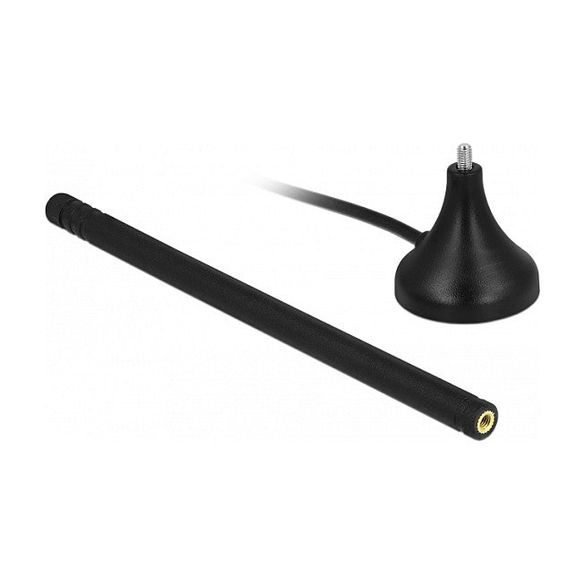DELOCK LTE Antenne SMA Stecker 3 - 5 dBi 12.5 cm starr omnidirektional mit magnetischem Standfuss und Anschlusskabel RG-174 A/U 3 m