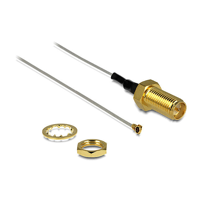 DELOCK Antennenkabel RP-SMA Buchse zum Einbau > MHF IV /HSC MXHP32 kompatibler Stecker 200mm 0.81 Gewindelnge 10mm