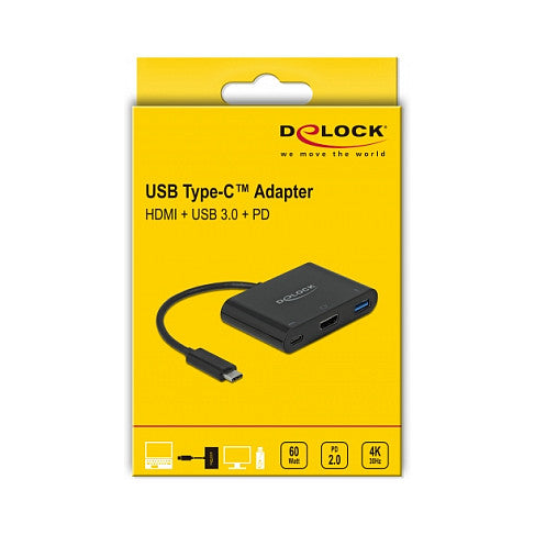 DELOCK USB Type-C Adapter zu HDMI 4K 30 Hz mit USB Typ-A und USB Type-C PD