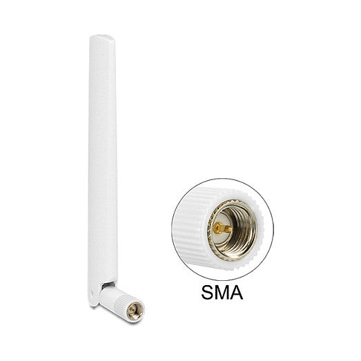 DELOCK LTE Antenne SMA Stecker 1 - 2.5 dBi omnidirektional mit Kippgelenk weiss