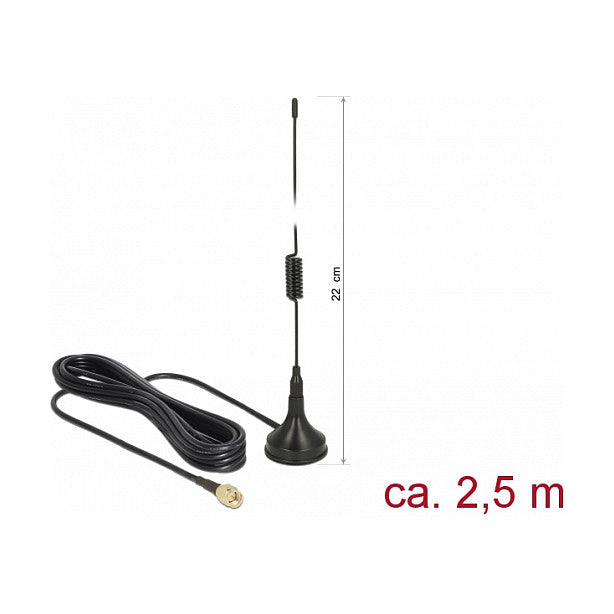 DELOCK GSM / UMTS / LTE Antenne SMA Stecker 2 dBi starr omnidirektional mit Anschlusskabel RG-174 2.5m outdoor schwarz