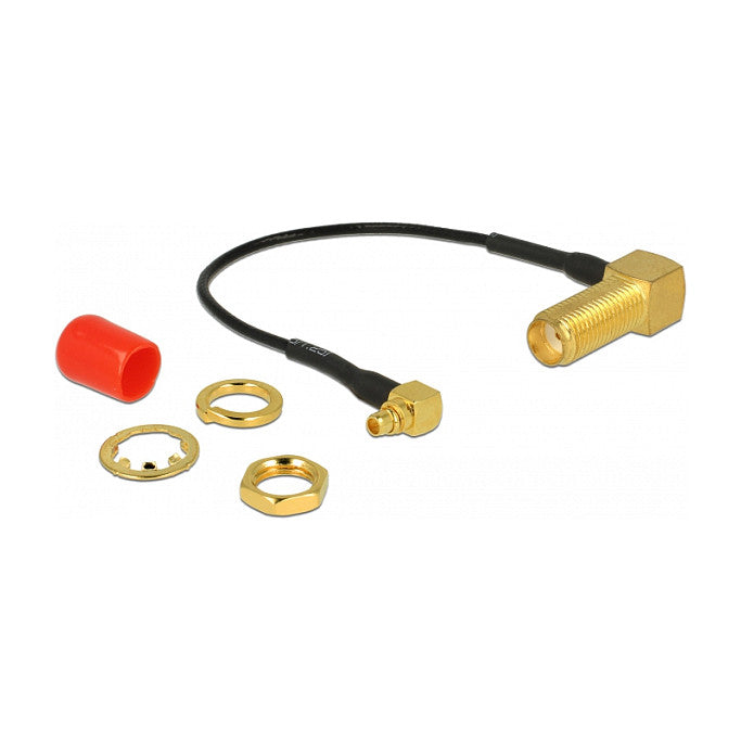 Antennenkabel SMA 90° Buchse zum Einbau > MMCX 90° Stecker 10 cm 1.37 Gewindelänge 13 mm