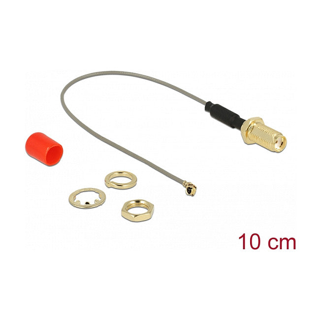 DELOCK Antennenkabel SMA Buchse zum Einbau Ferritkern zu I-PEX Inc. MHF I Stecker 1.13 10cm Gewindelnge 10mm