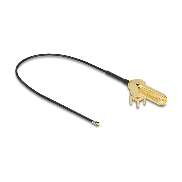 DELOCK Antennenkabel RP-SMA 90 PCB Buchse zum Einbau zu I-PEX Inc. MHF 4L Stecker 1.13 25cm Gewindelnge 15mm