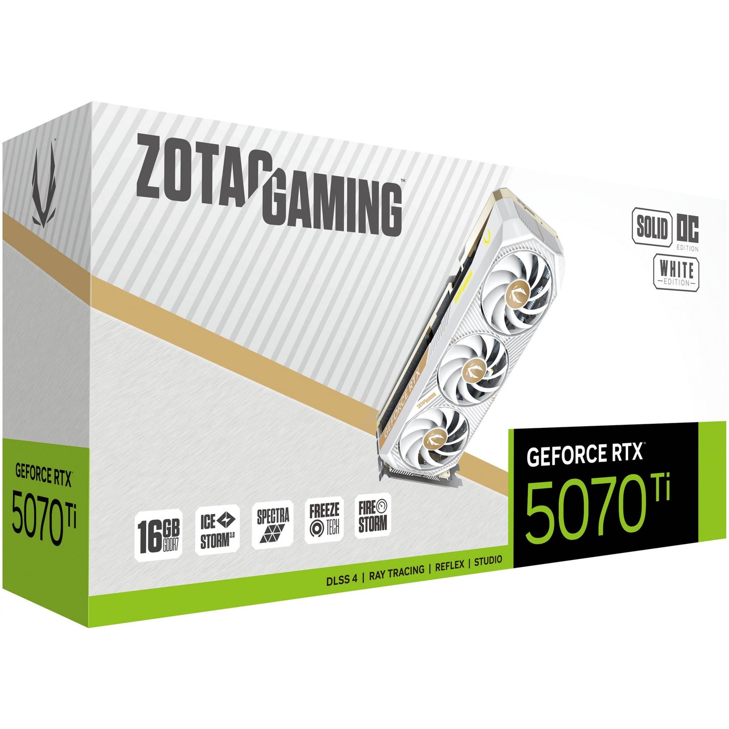 RTX 5070 Ti 16GB Zotac Gaming SOLID Core OC GDDR7 3 Fan white