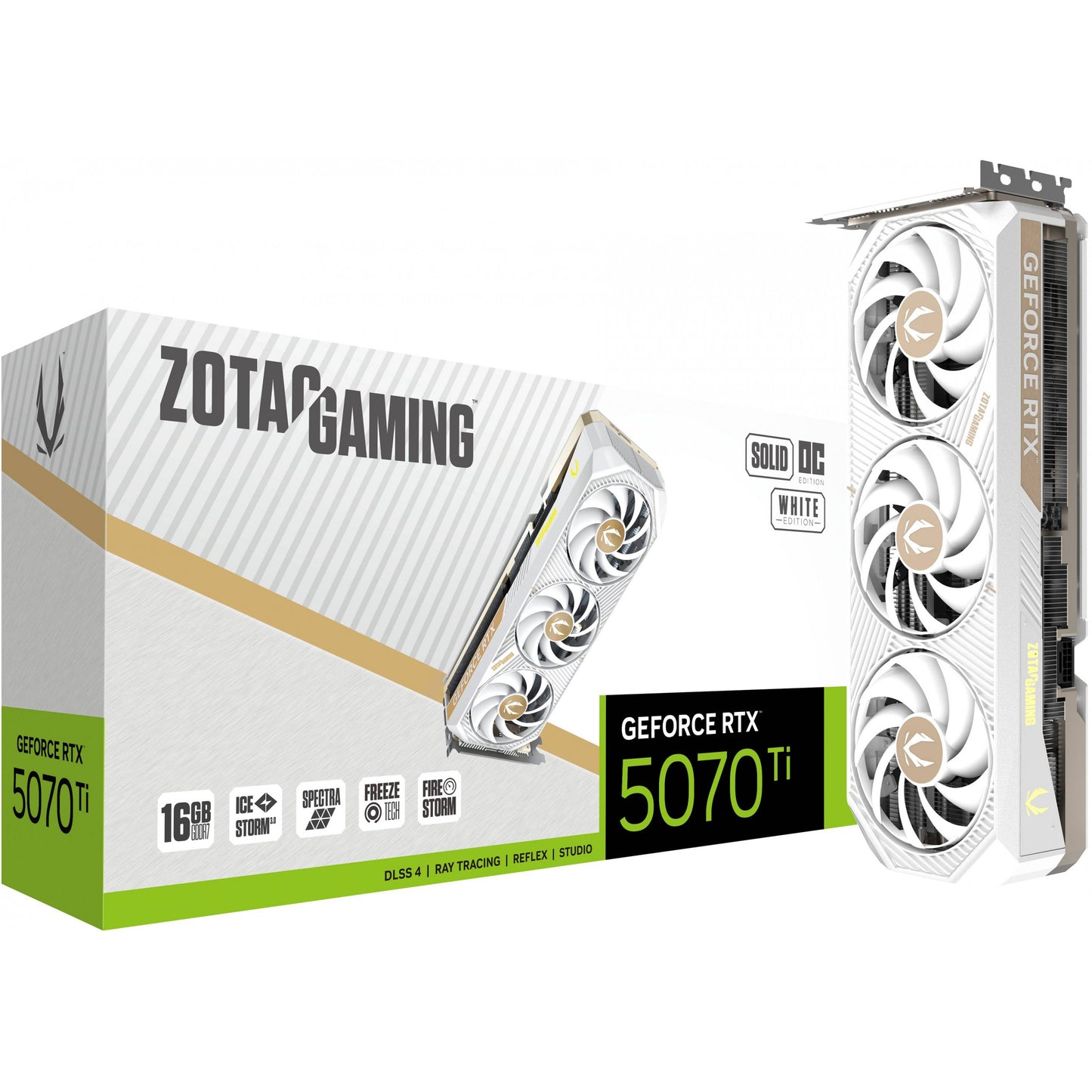 RTX 5070 Ti 16GB Zotac Gaming SOLID Core OC GDDR7 3 Fan white