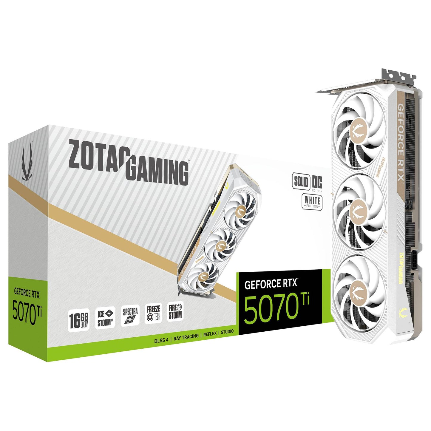 RTX 5070 Ti 16GB Zotac Gaming SOLID Core OC GDDR7 3 Fan white