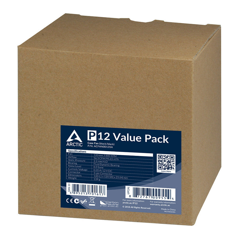 ARCTIC Lüfter P12 120mm PWM regulated (Black) 5-Pack