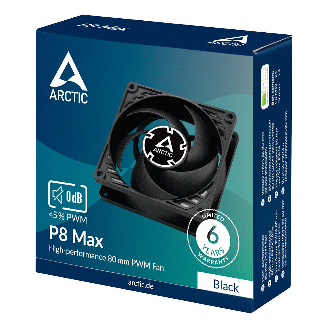 ARCTIC Lüfter P8 80*80*25 Max-80mm PWM regulated (Black)