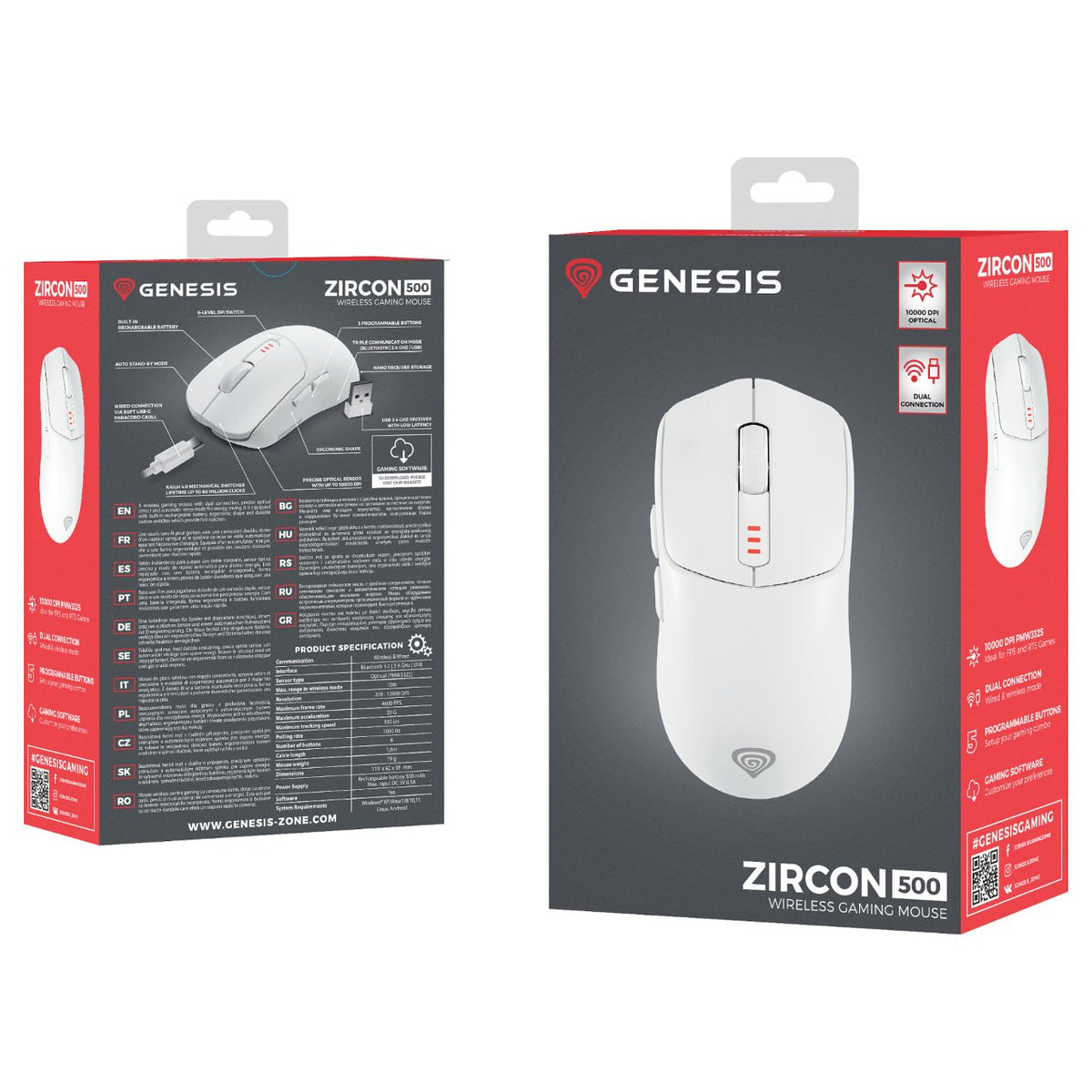 Genesis Gaming Maus ZIRCON 500 kabellos weiß