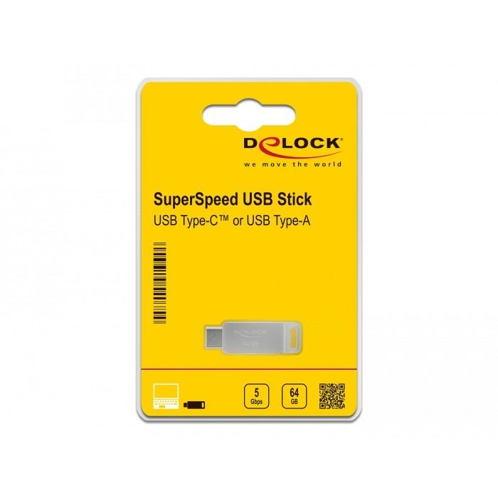 STICK DELOCK USB 3.2 Gen 1 USB-C + Typ-A Speicherstick 64GB - Metallgehuse