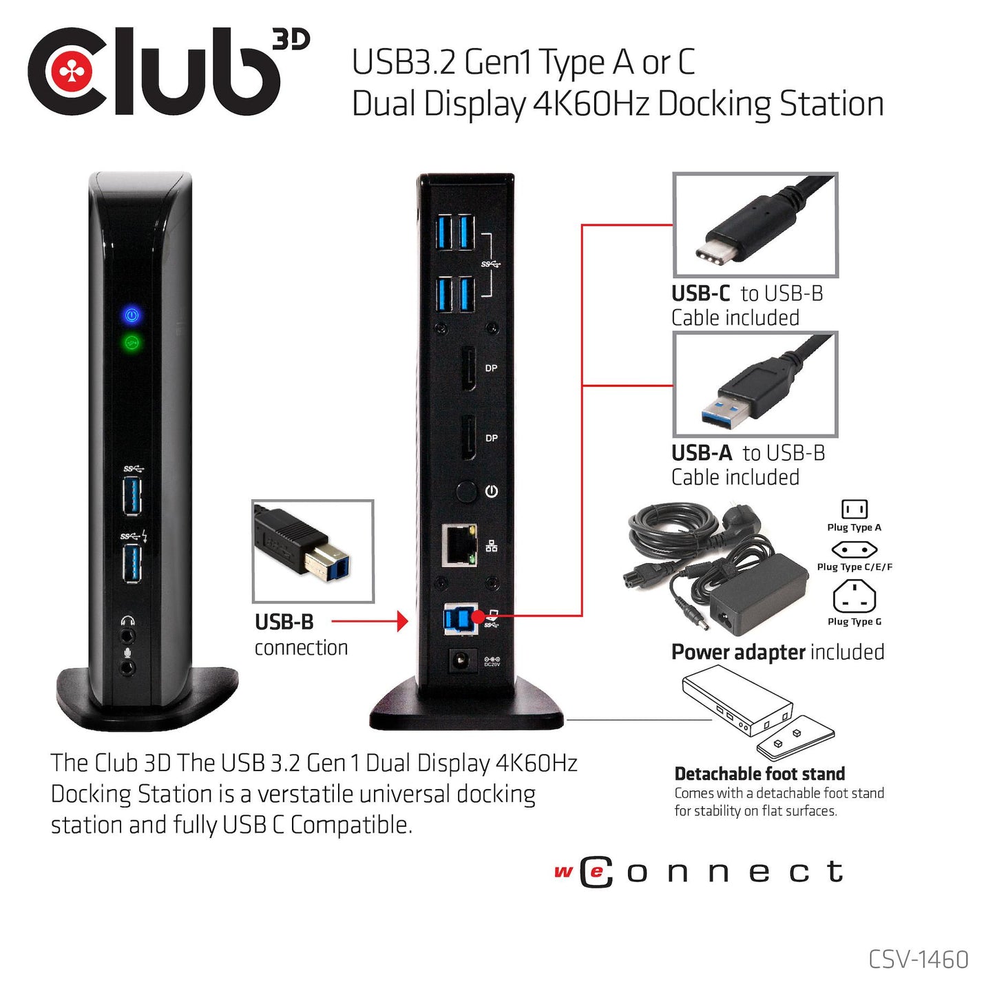 Club3D 4K Dockingstation 60Hz USB3 ->6xUSB3/2xDP/LAN/Audio black