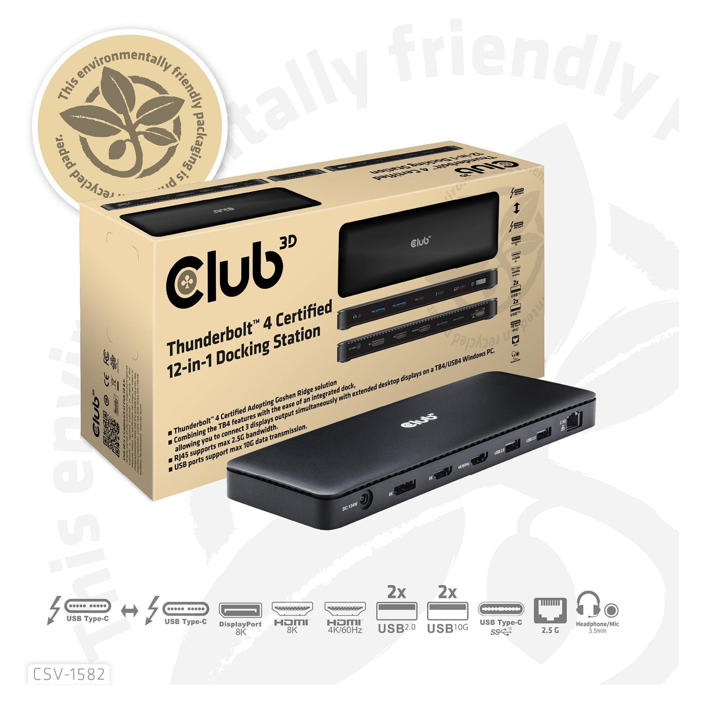 Club3D Thunderbolt4 12-in-1 Dockingstation 3 Displays St/Bu