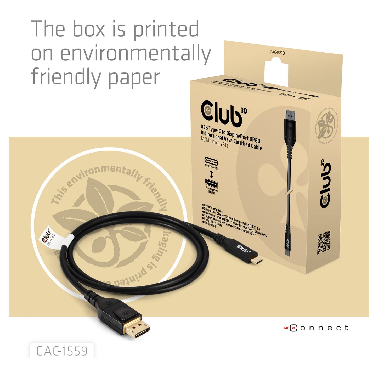 Club3D Kabel USB Typ C <-> DP 2.1 1m 10K60Hz St/St