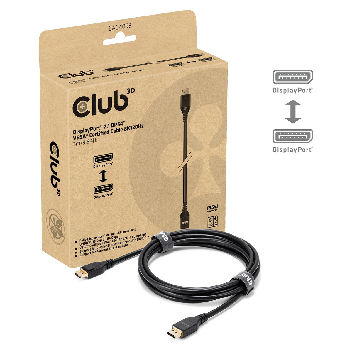 Club3D DP-Kabel 2.1 DP54 zertifiziert 3m 8K120Hz St/St retail