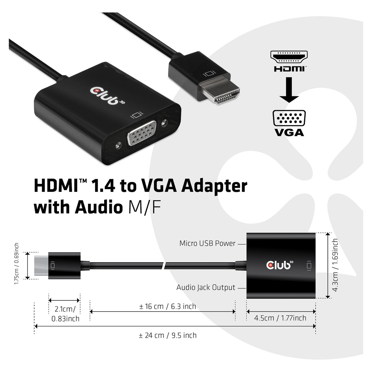 Club3D Adapter HDMI 1.4 > VGA (mit Audio) St/Bu retail