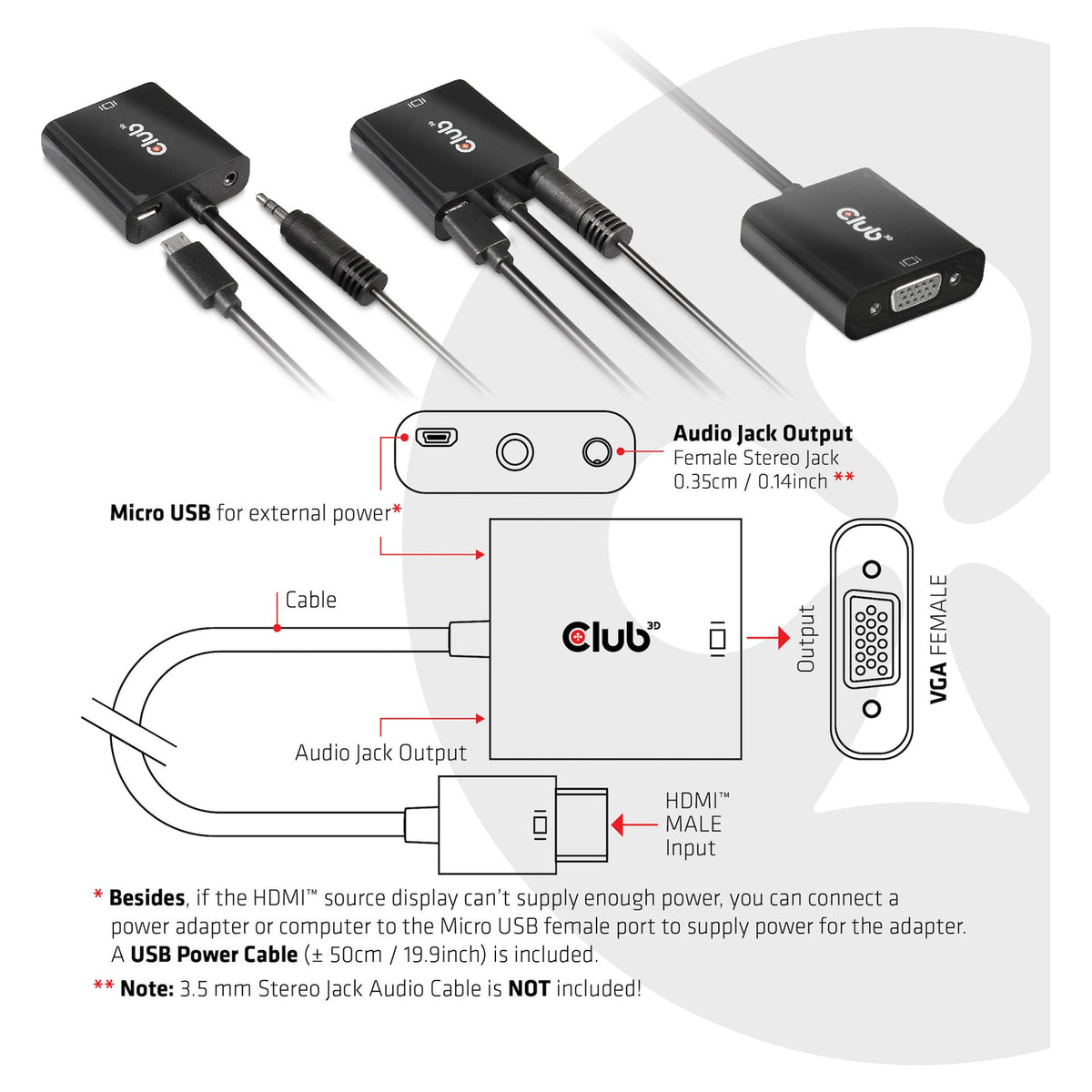 Club3D Adapter HDMI 1.4 > VGA (mit Audio) St/Bu retail