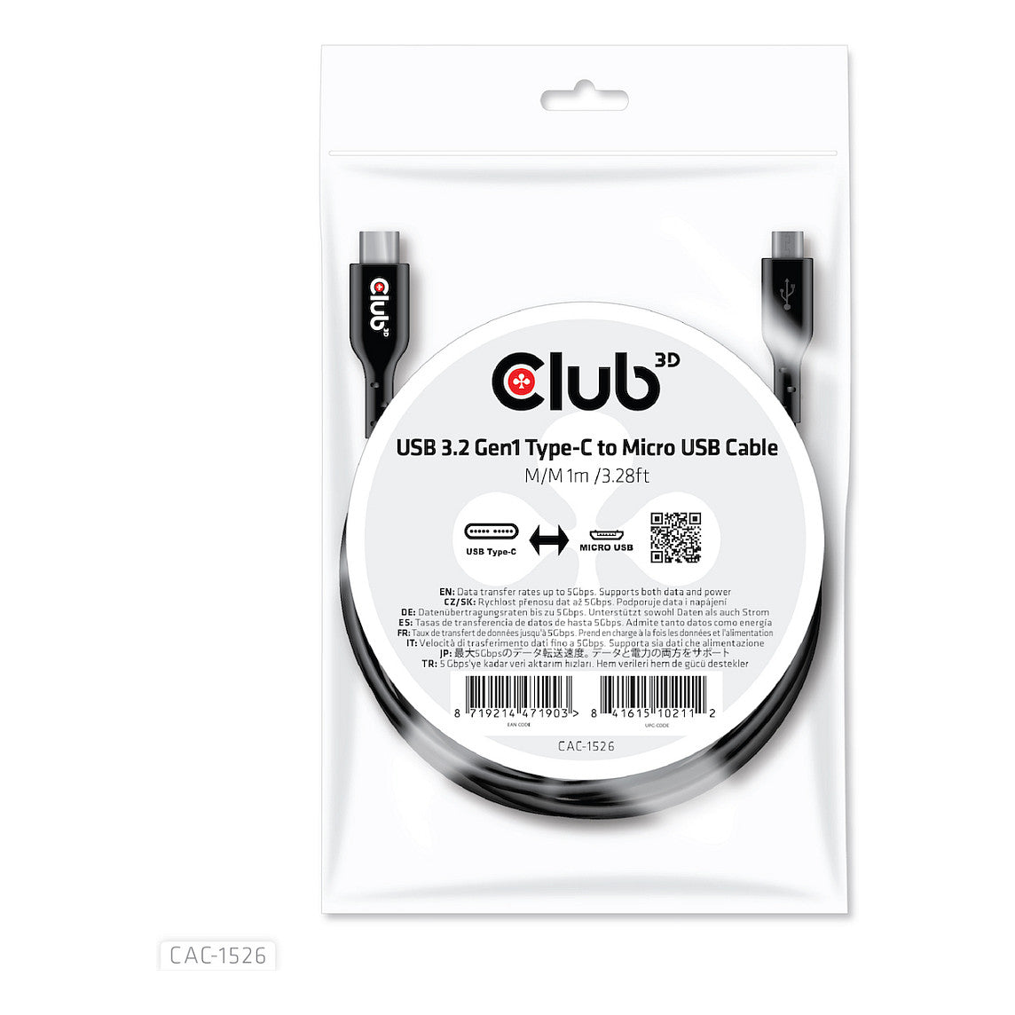 Club3D Kabel USB 3.2 Typ C <> Micro USB 1m St/St