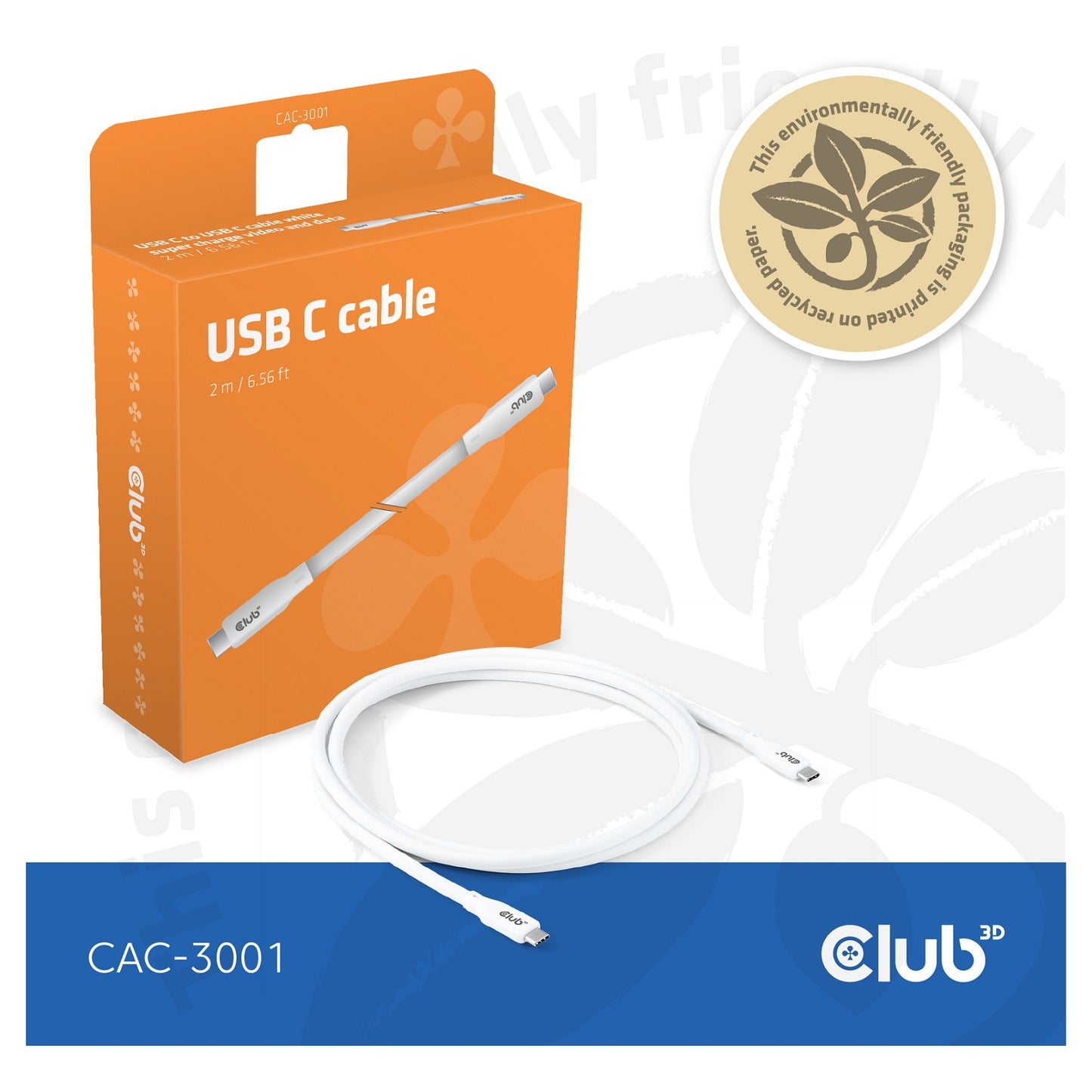 Club3D Lifestyle USB-C Kabel PD 240W.20Gbps 2m weiß St/St