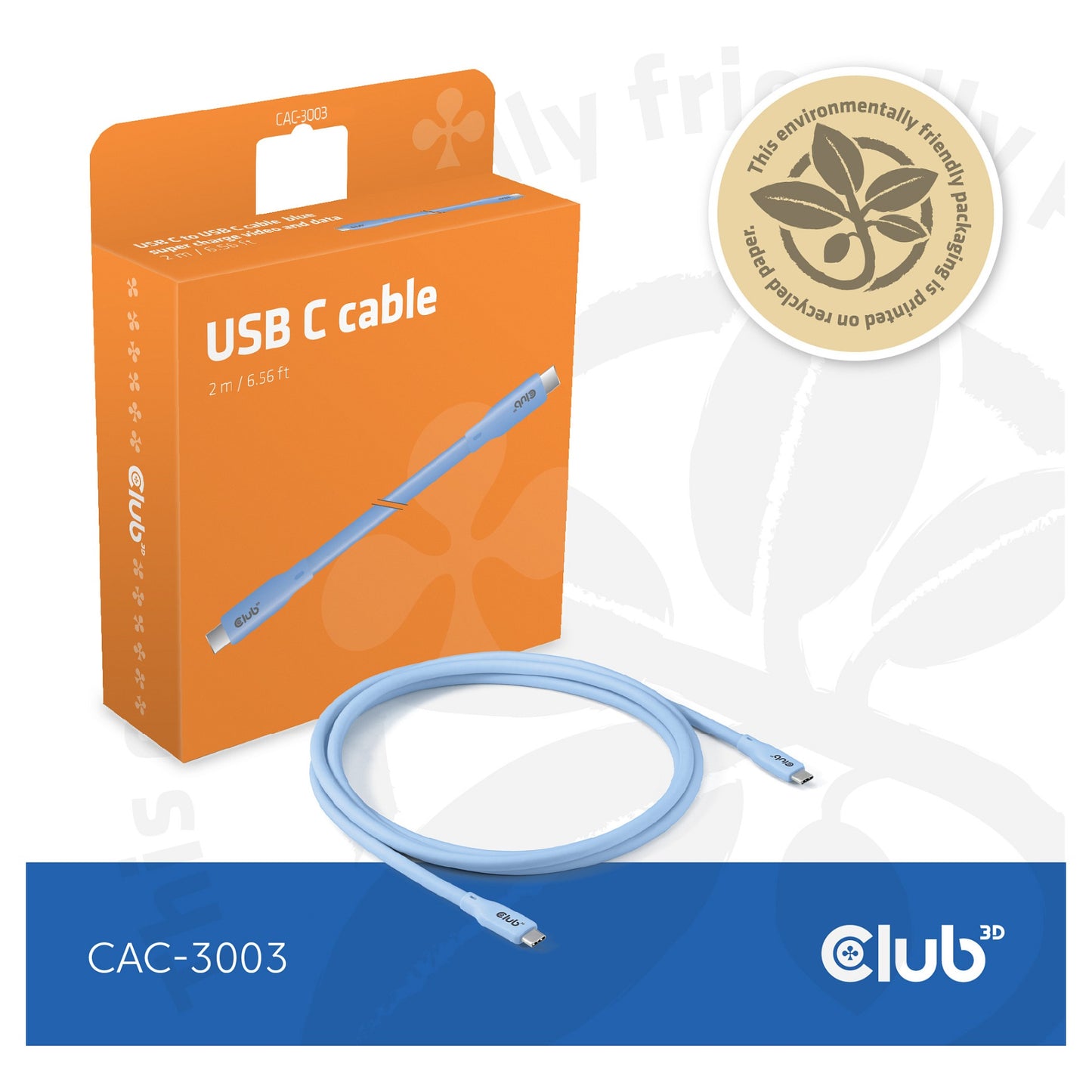 Club3D Lifestyle USB-C Kabel PD 240W.20Gbps 2m blau St/St