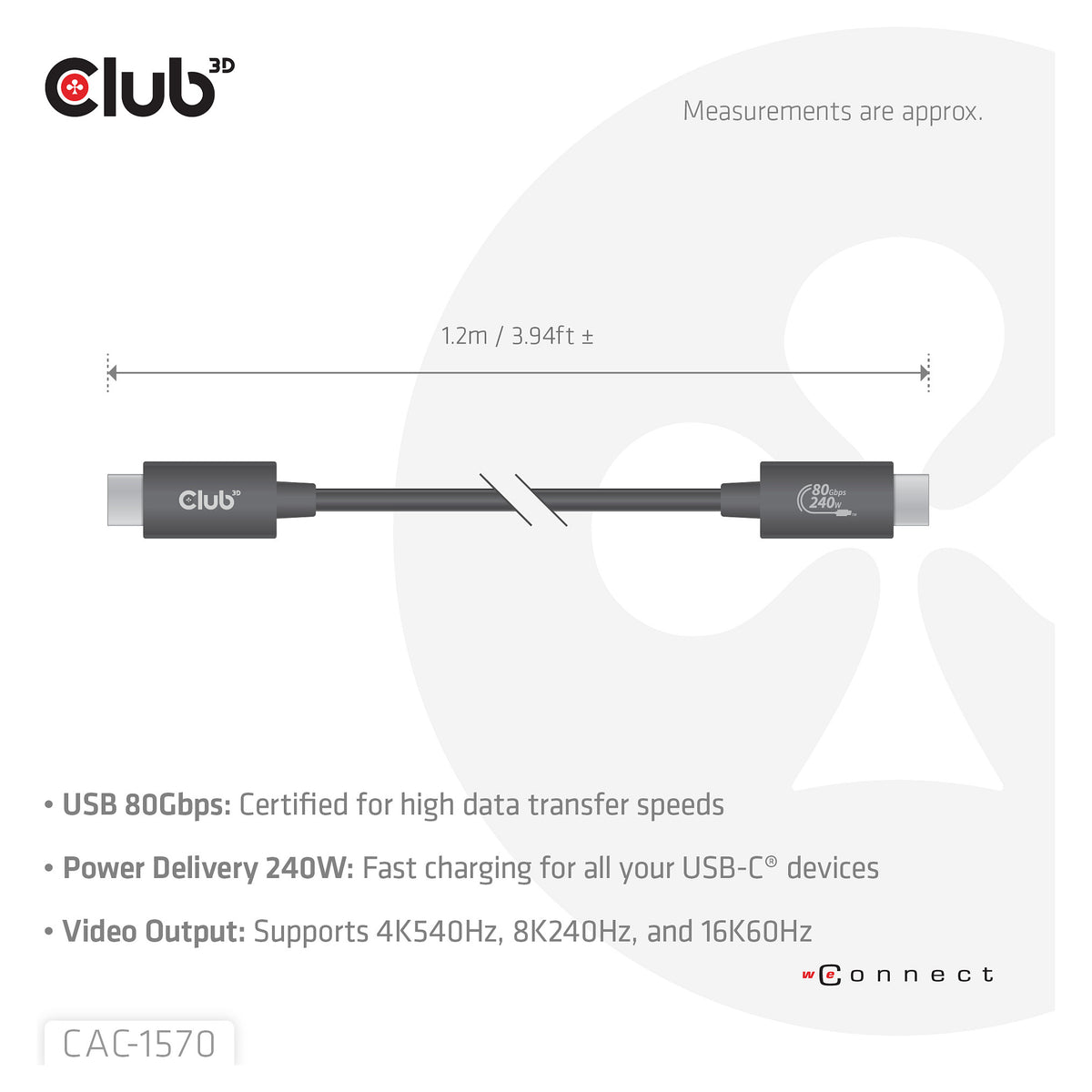 Club3D Kabel USB-C 80Gbps zertifi. PD240W/8K240Hz 1.2m St/St